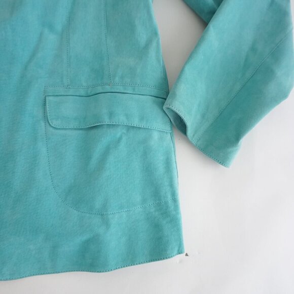 Vintage Denver Hayes Teal 100% Suede Leather Button Up Blazer Jacket 2Xl - Picture 4 of 13